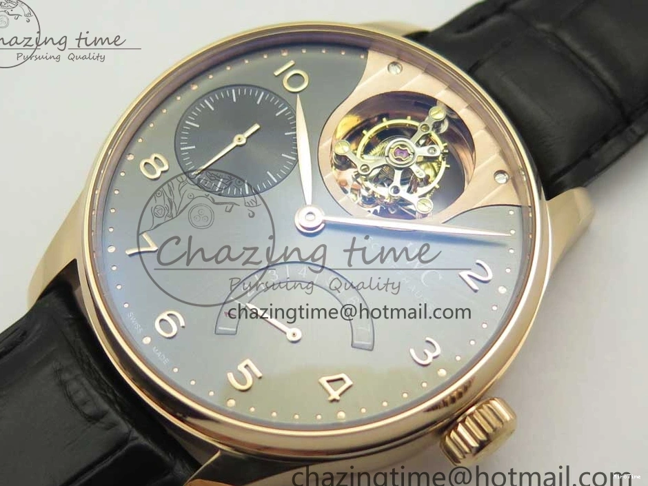 MIROTIME 1220 Portuguese Tourbillon IW5046 RG ZF Best Edition Gray Dial on Black Leather Strap SmoothTexture 7142